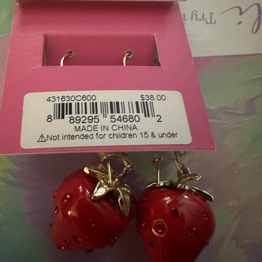 Betsey Johnson Baby Cakes  Red Strawberry Resin Earrings‎ NWT - Picture 9 of 10